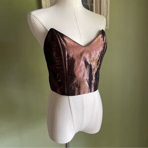 Vintage Metallic Copper Brown Strapless Cropped Bustier Top